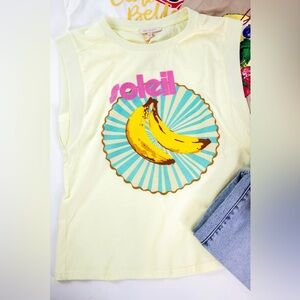 NWT Soleil Cap Sleeve Tee Tank with Graphic and Embroidery